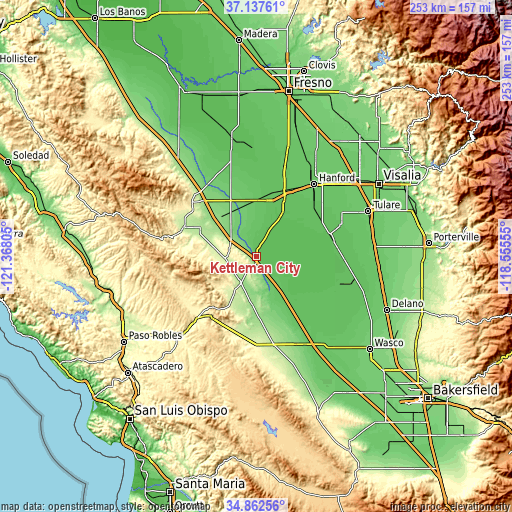 Topographic map of Kettleman City