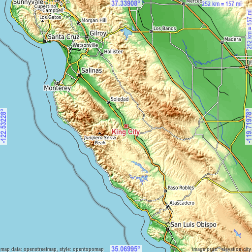 Topographic map of King City