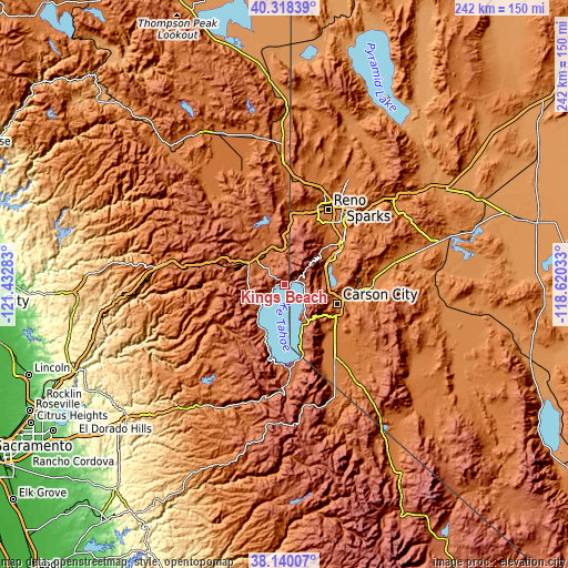 Topographic map of Kings Beach