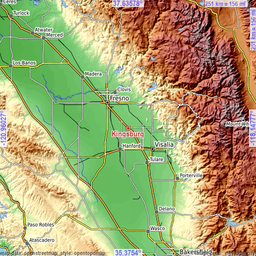 Topographic map of Kingsburg