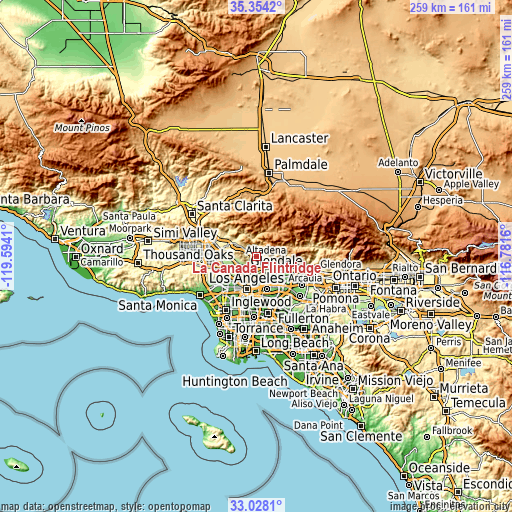 Topographic map of La Cañada Flintridge