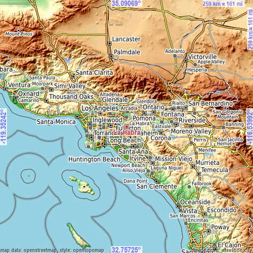 Topographic map of La Habra
