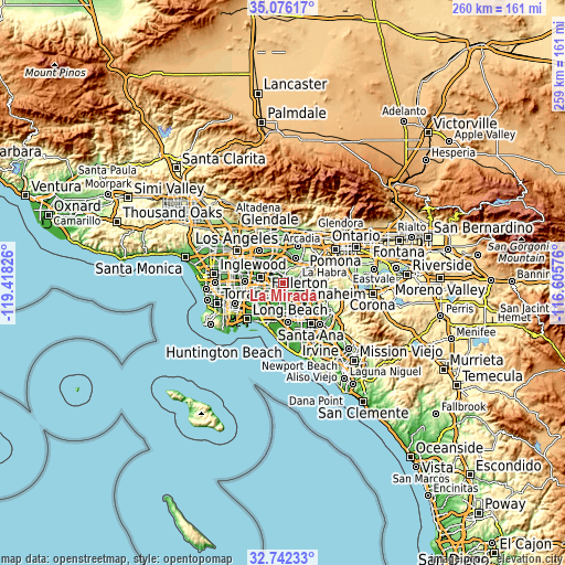 Topographic map of La Mirada