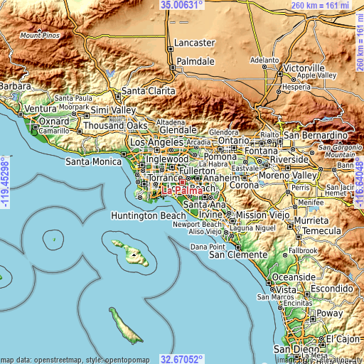 Topographic map of La Palma