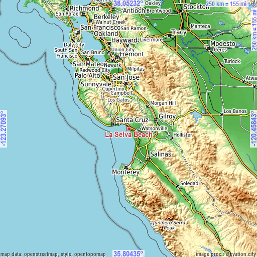 Topographic map of La Selva Beach