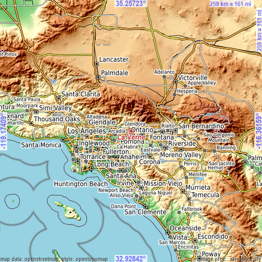 Topographic map of La Verne