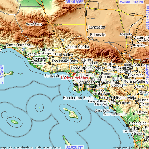 Topographic map of Ladera Heights