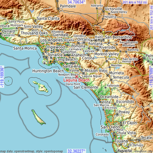 Topographic map of Laguna Beach