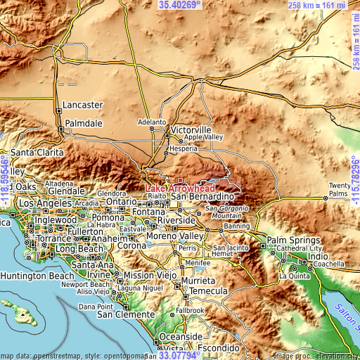 Topographic map of Lake Arrowhead