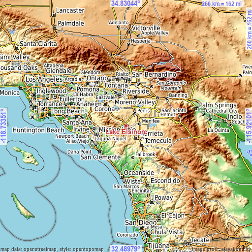 Topographic map of Lake Elsinore