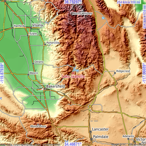 Topographic map of Lake Isabella