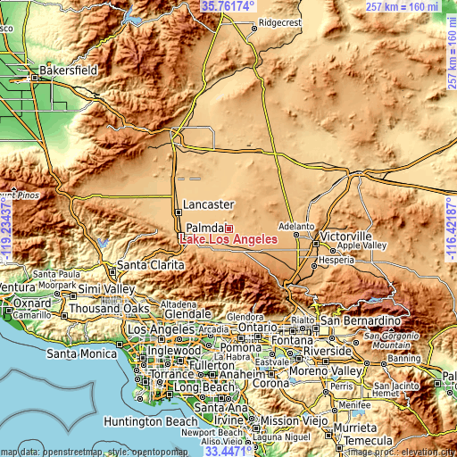 Topographic map of Lake Los Angeles
