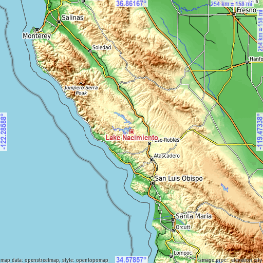 Topographic map of Lake Nacimiento