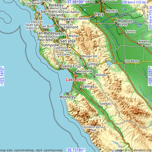 Topographic map of Las Lomas