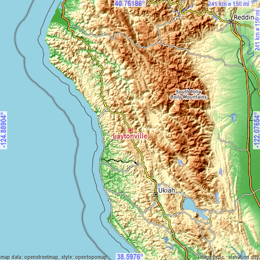 Topographic map of Laytonville