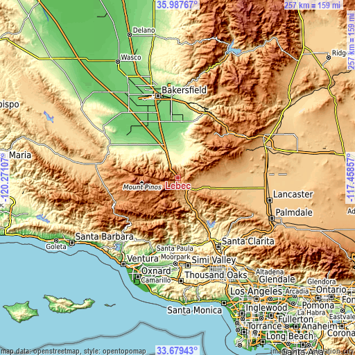 Topographic map of Lebec