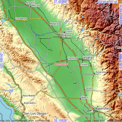 Topographic map of Lemoore
