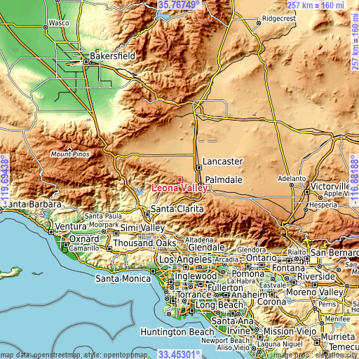 Topographic map of Leona Valley