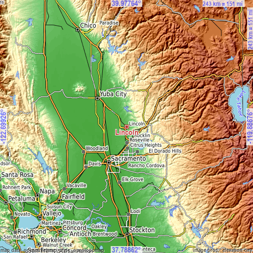 Topographic map of Lincoln