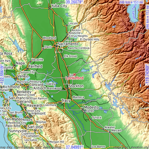 Topographic map of Lockeford