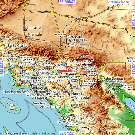 Topographic map of Loma Linda