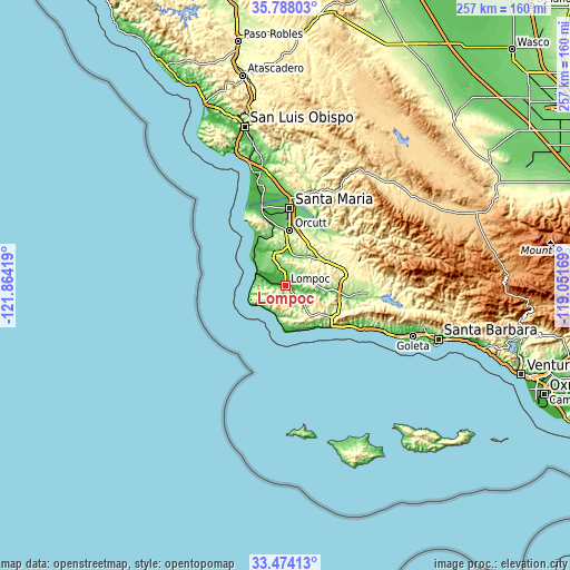 Topographic map of Lompoc