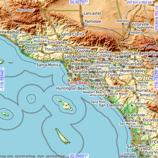 Topographic map of Long Beach