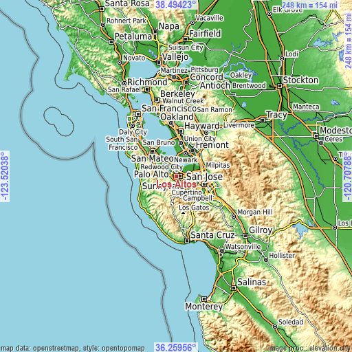 Topographic map of Los Altos