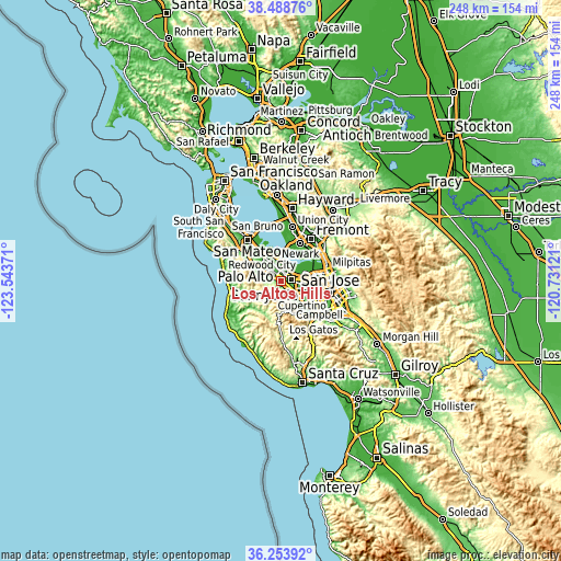 Topographic map of Los Altos Hills