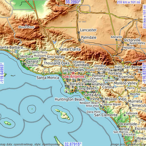 Topographic map of Los Angeles