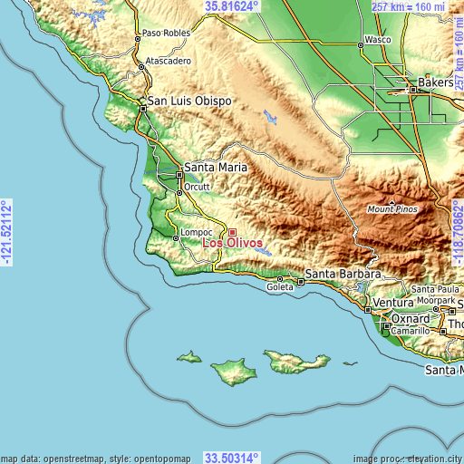 Topographic map of Los Olivos