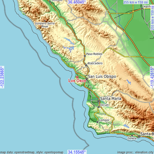 Topographic map of Los Osos