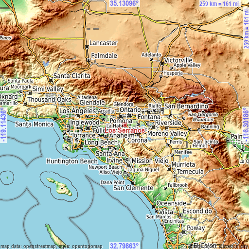 Topographic map of Los Serranos