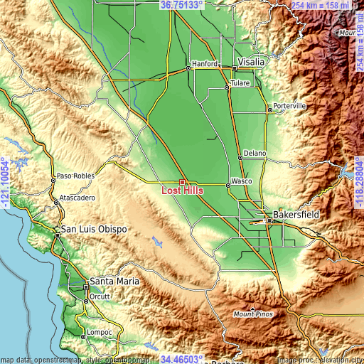 Topographic map of Lost Hills