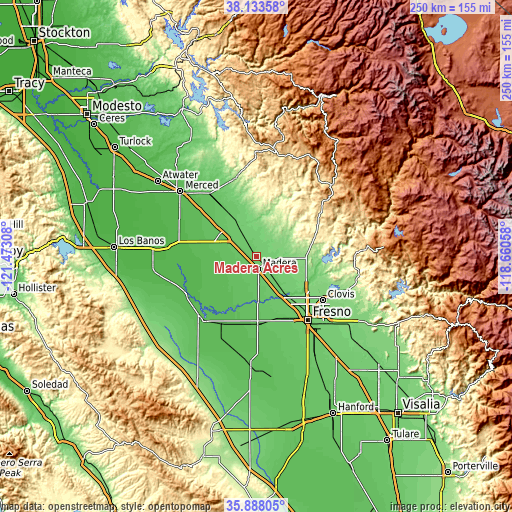 Topographic map of Madera Acres