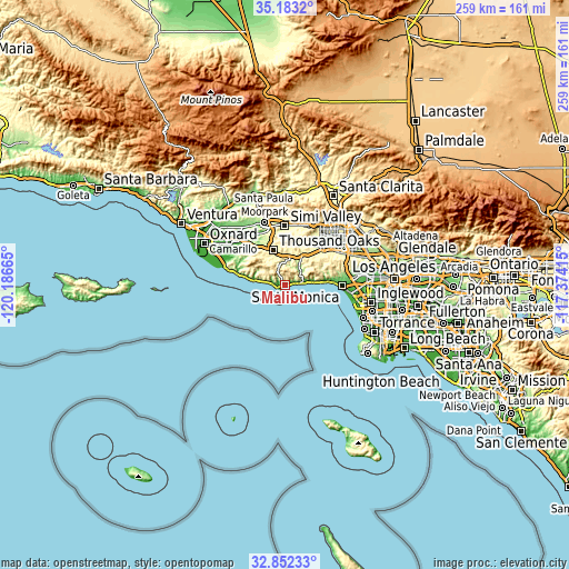 Topographic map of Malibu