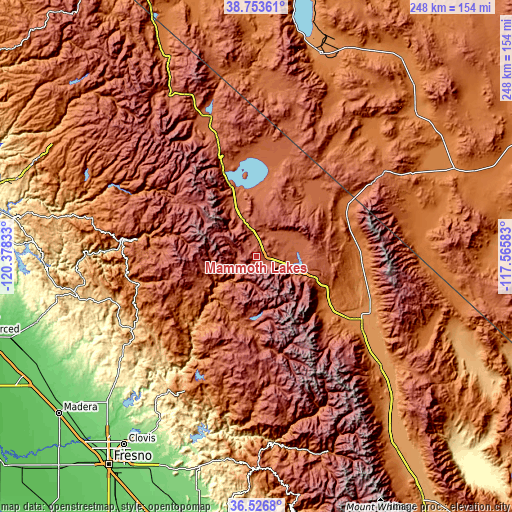 Topographic map of Mammoth Lakes