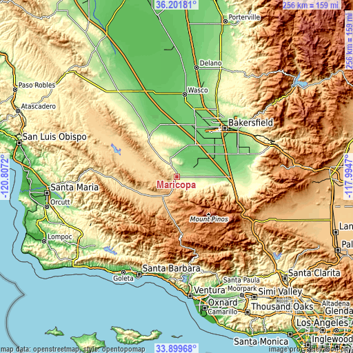 Topographic map of Maricopa