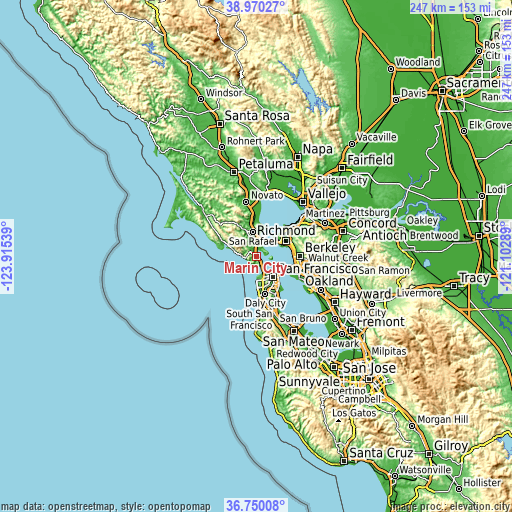 Topographic map of Marin City