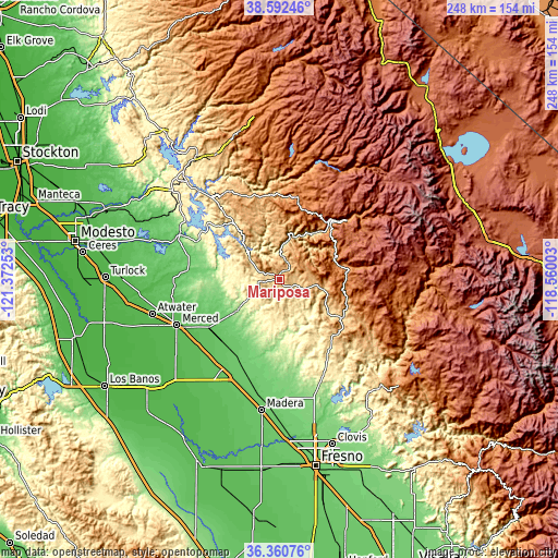 Topographic map of Mariposa