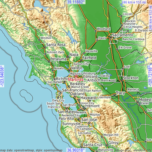 Topographic map of Martinez