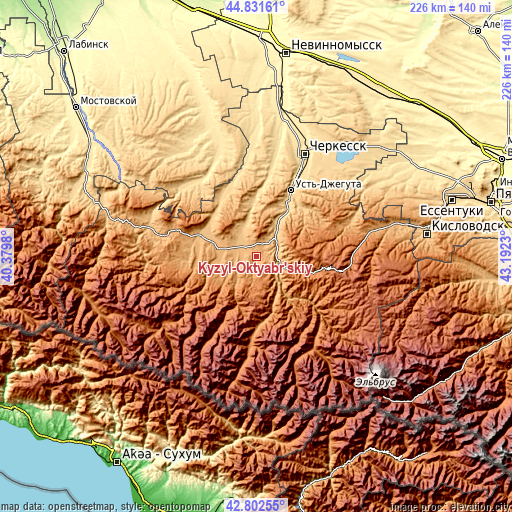 Topographic map of Kyzyl-Oktyabr’skiy