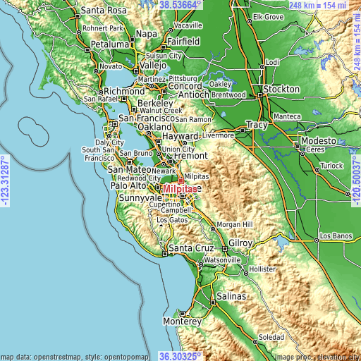 Topographic map of Milpitas
