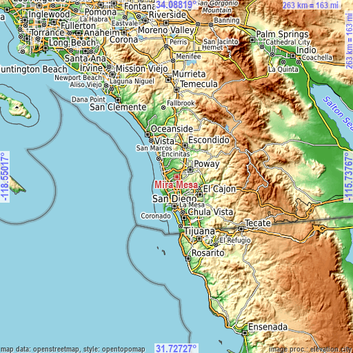 Topographic map of Mira Mesa