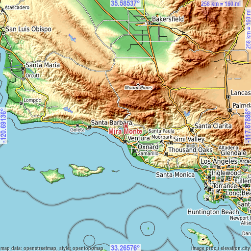 Topographic map of Mira Monte