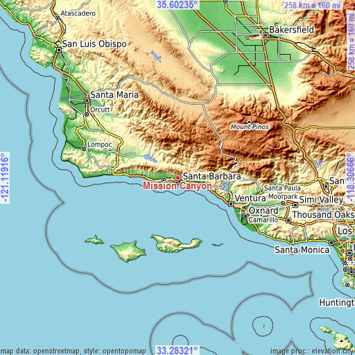 Topographic map of Mission Canyon