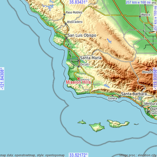 Topographic map of Mission Hills