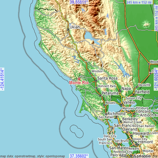 Topographic map of Monte Rio