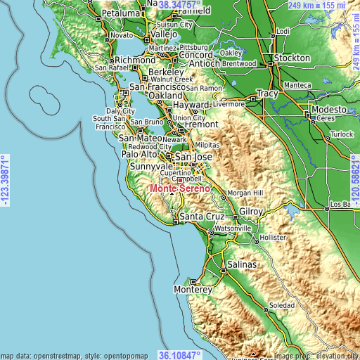 Topographic map of Monte Sereno