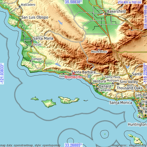 Topographic map of Montecito